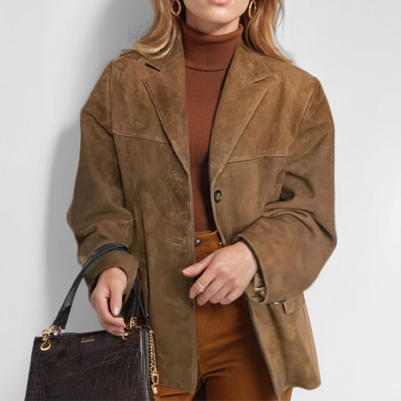 Down Jacket Packable - Vintage Brown Blazer Women Suede Leather