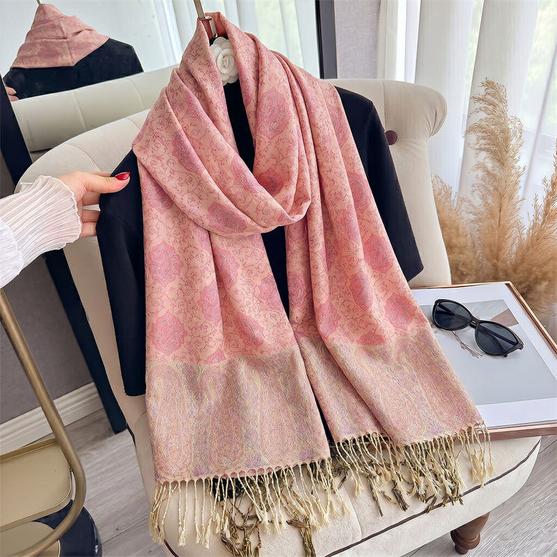 Shawl Wrap Winter - Blush Pink Vintage Paisley Jacquard Scarf