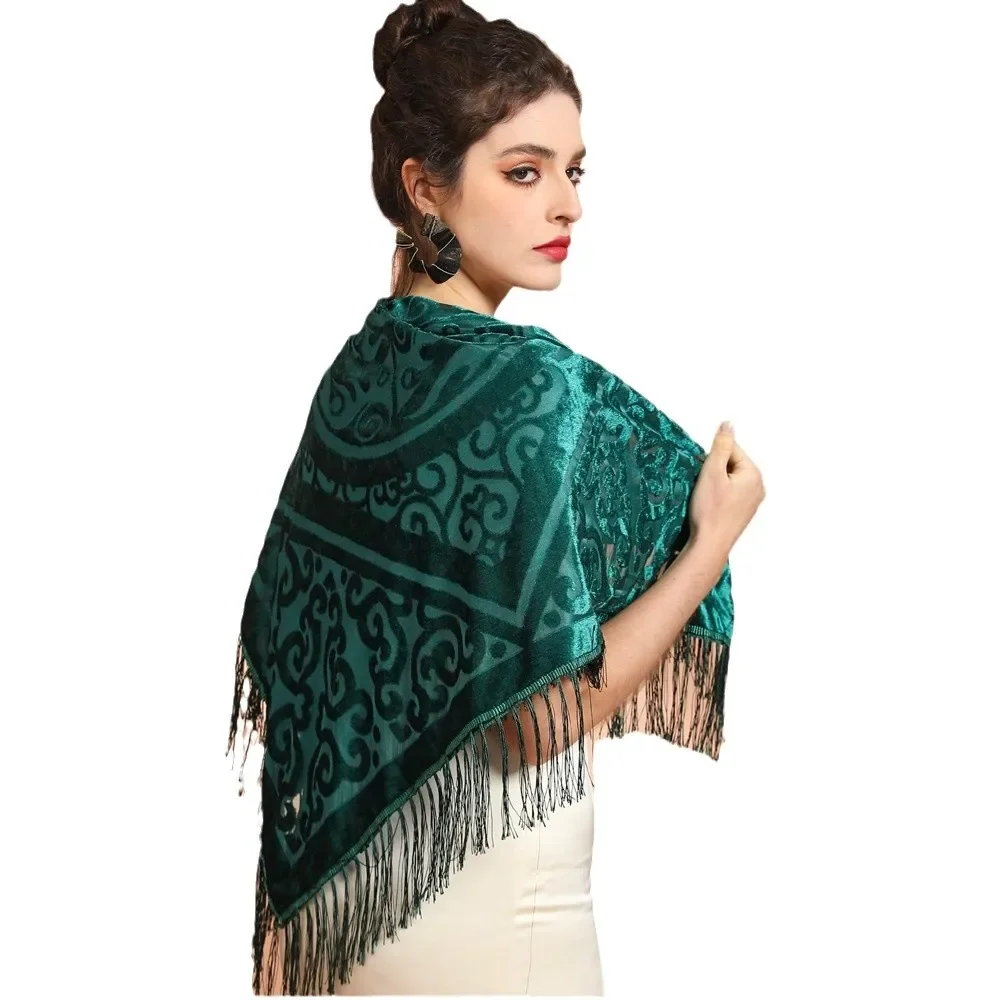 Shawl Wrap Winter - AW25 Velvet Jacquard Shawl with Tassel