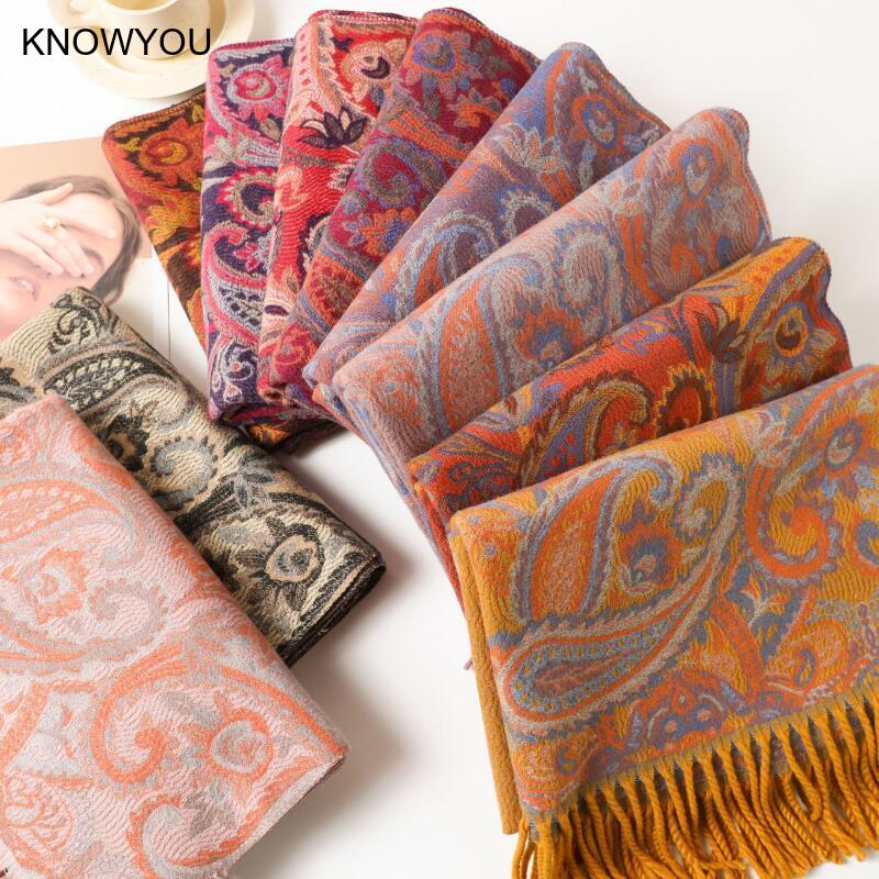 Cashmere Pashmina Wrap - Reversible Jacquard Warm Cashmere Blend Lady