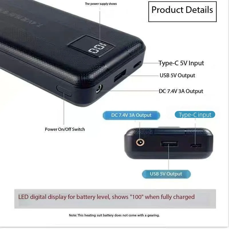 New Large Capacity 7.4V/3A/160 - Heated Vest Battery recension och pris