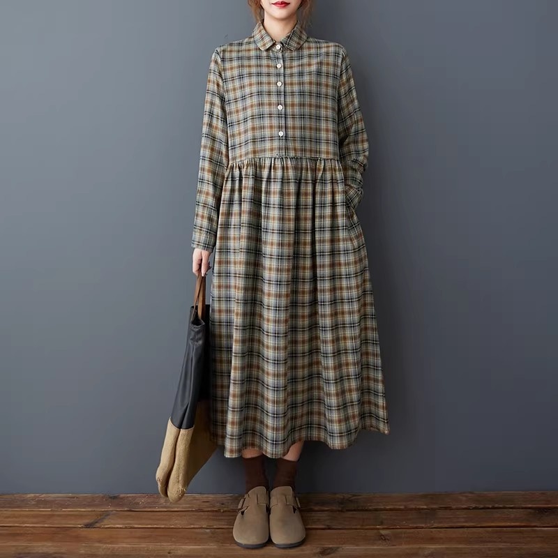 Korean Loose Retro Plaid Shirt - Flannel Shirt Lined recension och pris