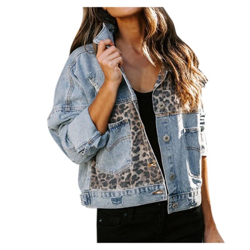 Leopard Stitching Denim Jacket - Down Jacket Packable recension och pris